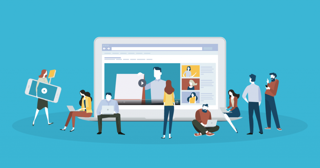 Illustration: viele Menschen mirt Handy oder Tablet