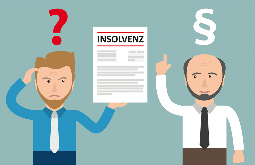 Grafik: Insolvenz, Fragenzeichen und Paragraphen