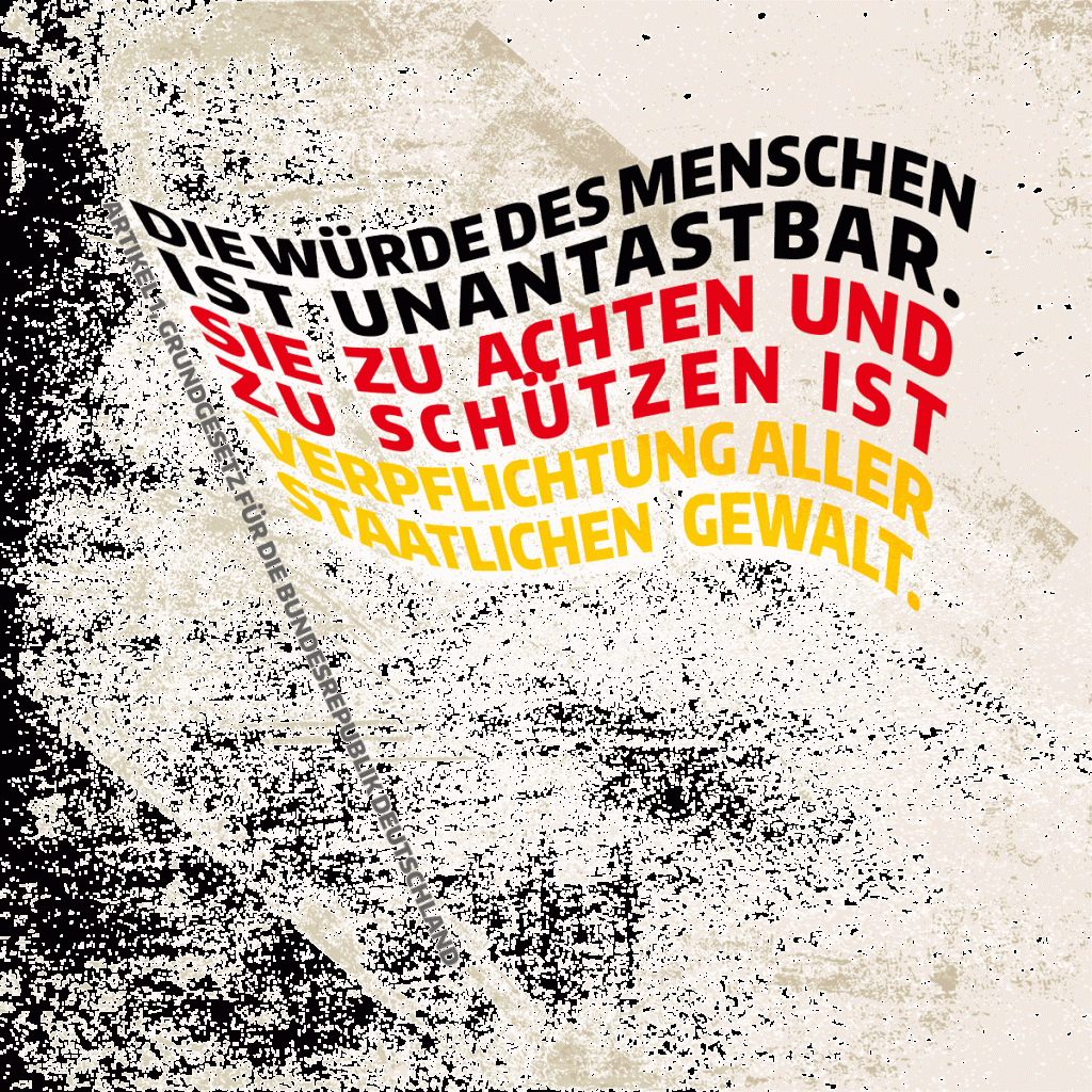 Illustration: Fahne mit Artikel 1 Grundgesetz