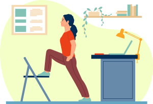Illustration: Frau mach Workout vorm Schreibtisch